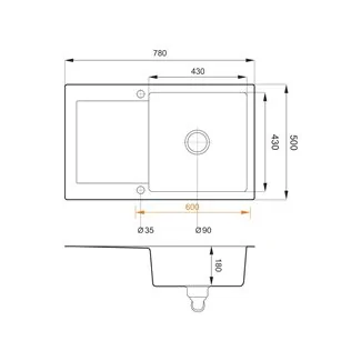 Évier Granit graphite 1 bac Alkor CC 78 cm