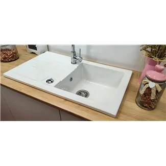 Fregadero de cerámica Soft blanco + escurridor Sarreguemines