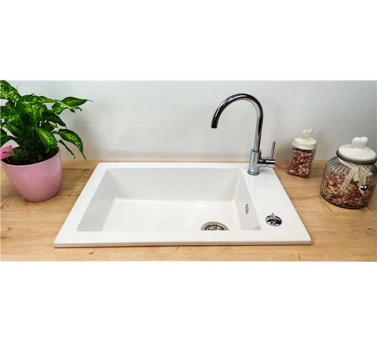 Here's the English translation:White ceramic sink with 1 basin Lingot by Sarreguemines