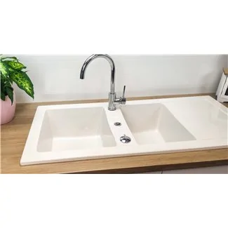 White lingot ceramic sink 2 bowls and drainer