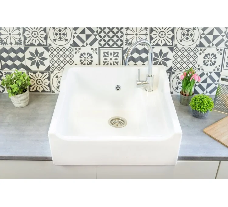 Here's the translation:Vintage white ceramic utility sink with 1 basin, 60 cm