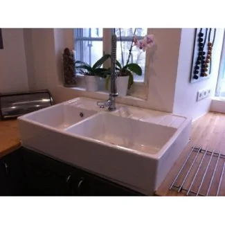 White ceramic Country double sink 90 cm