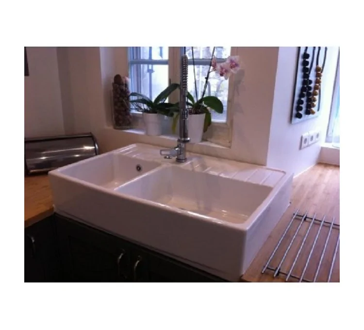 White ceramic Country double sink 90 cm