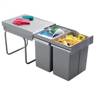 Here's the English translation:Fully-extending sliding kitchen trash can 42L