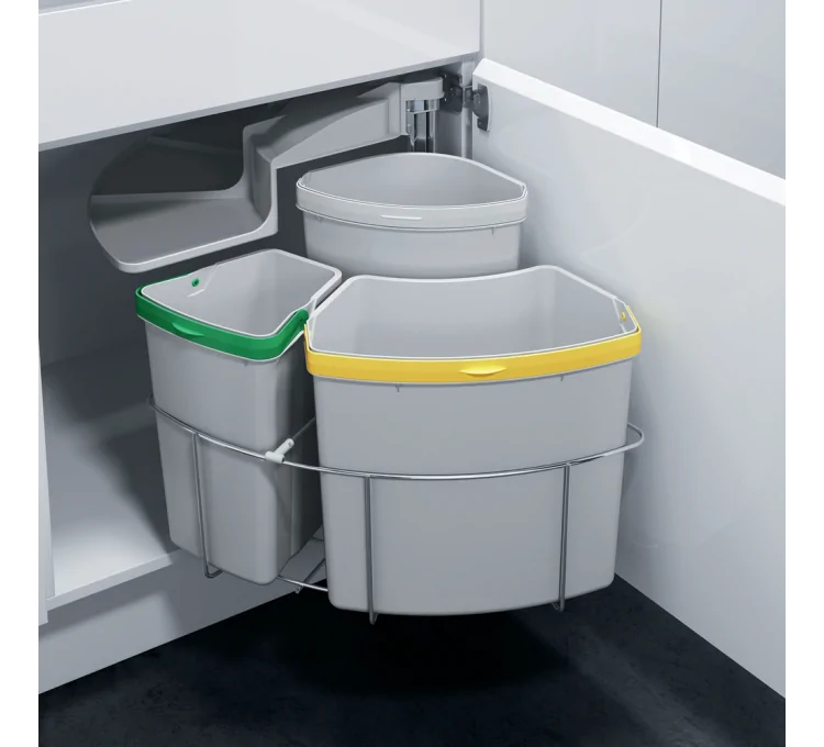 Here's the translation:Rotating kitchen trash can with sorting compartments, 39 liters