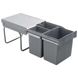 Kitchen sliding waste bin with 3 compartments for recycling, 31L