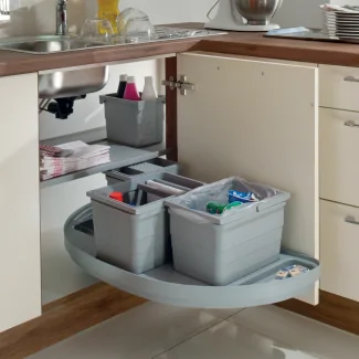 Set of corner recycling bins for kitchen