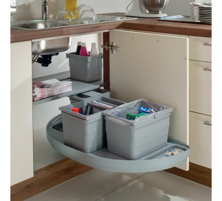 Set of corner recycling bins for kitchen