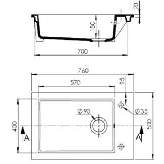 Sink Ceramic built-in "Ingot" White 1Cuve.