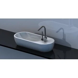 Lavabo pequeño de cerámica en forma de piragua, color blanco, marca Sarreguemines