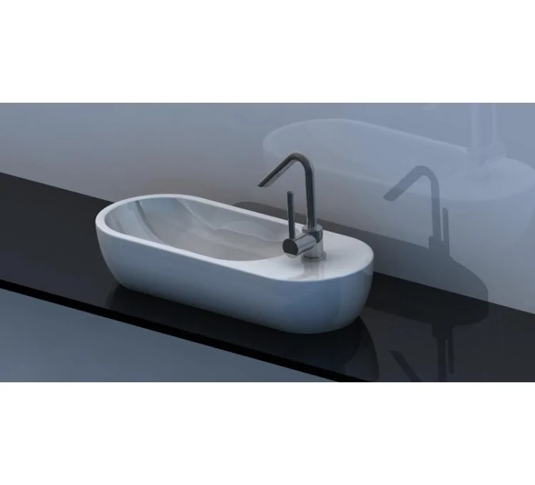 Lavabo pequeño de cerámica en forma de piragua, color blanco, marca Sarreguemines