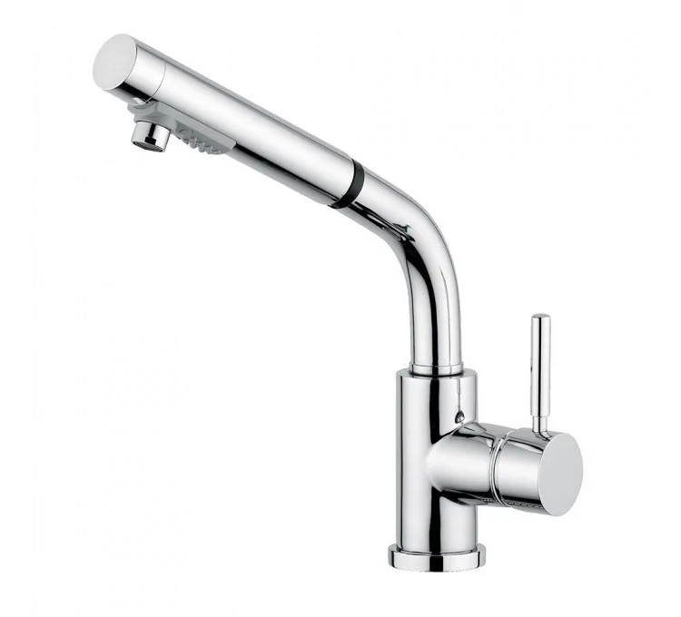 Contemporary pull-out mixer tap with 2 spray settings