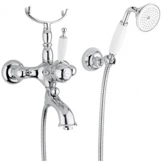 Here's the English translation:Retro Thermostatic Wall Mounted Bath Shower Mixer with Handheld Shower