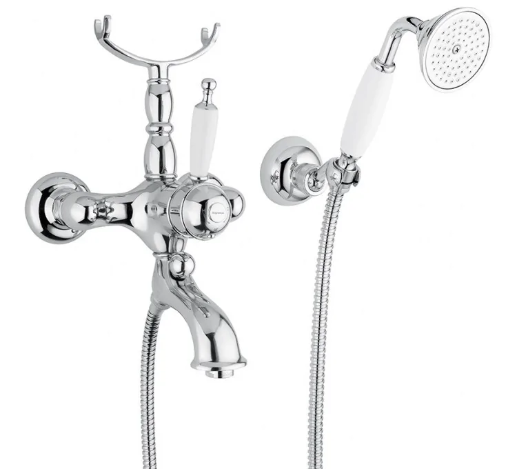 Here's the English translation:Retro Thermostatic Wall Mounted Bath Shower Mixer with Handheld Shower