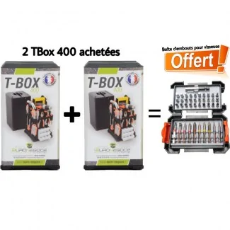 Hier ist die deutsche Übersetzung:2er-Set Werkzeugkoffer TBox 400 gekauft + 1 Bit-Set gratis