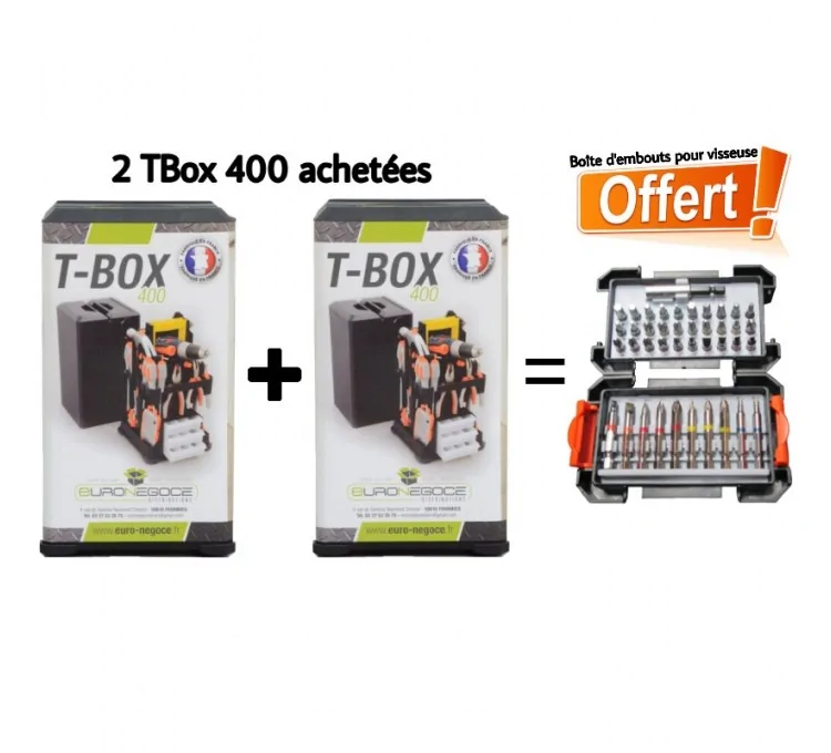 Hier ist die deutsche Übersetzung:2er-Set Werkzeugkoffer TBox 400 gekauft + 1 Bit-Set gratis